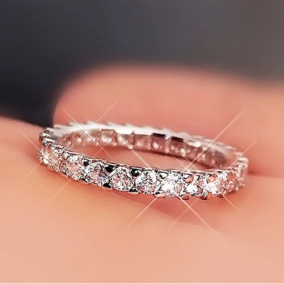 Sterling Silver Cubic Zircon Ring Minimalist, Dainty Diamond Stackable - Picture 3 of 6